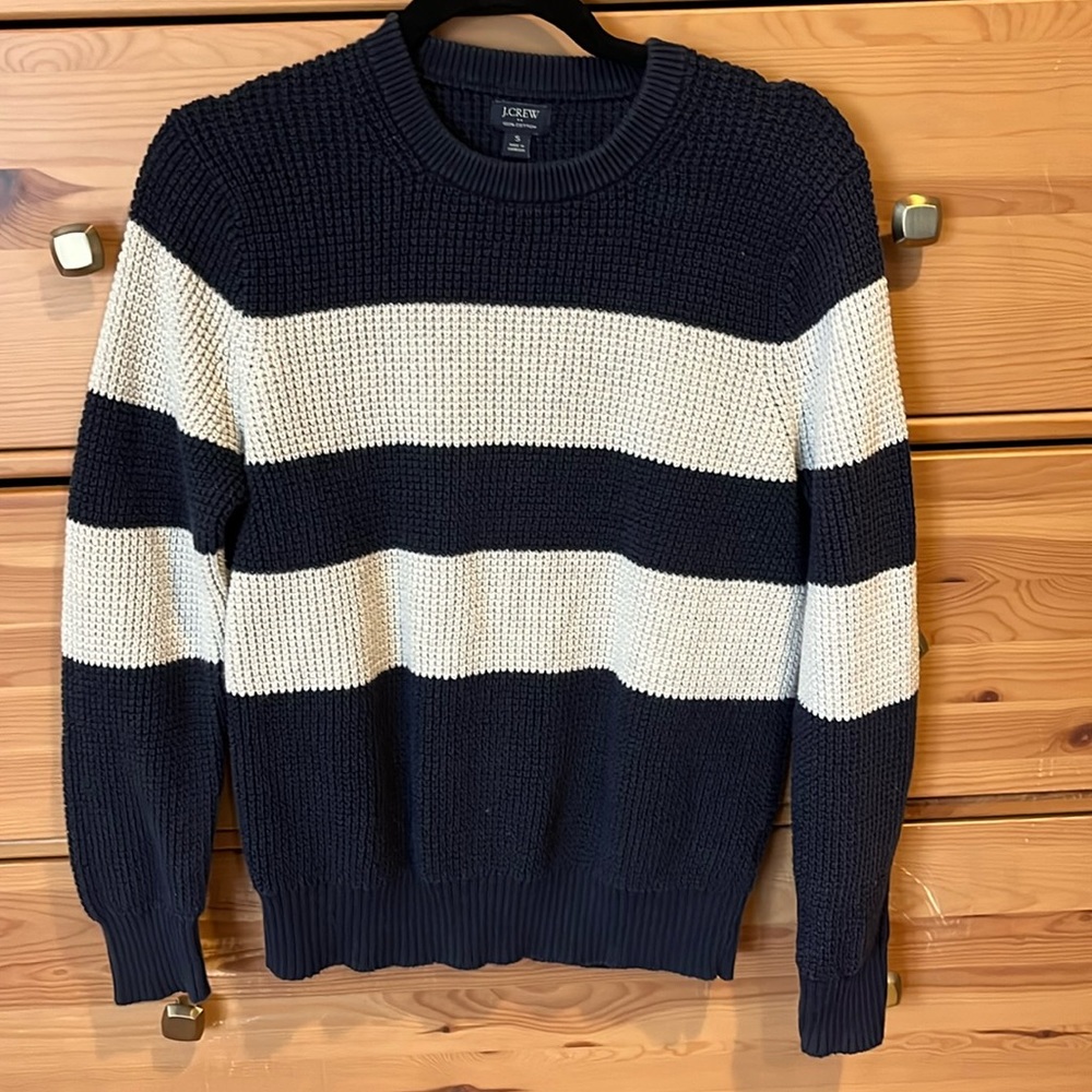 JCrew navy and off white knit sweater